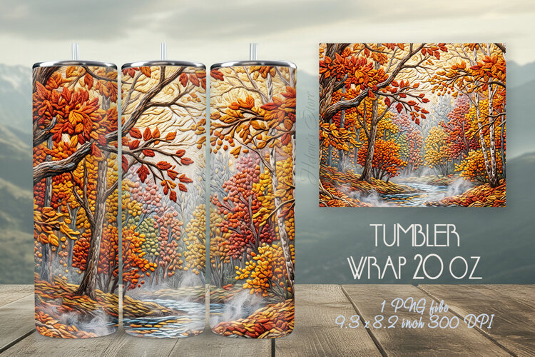 Autumn forest design straight tumbler 20 oz wraps png example image 1