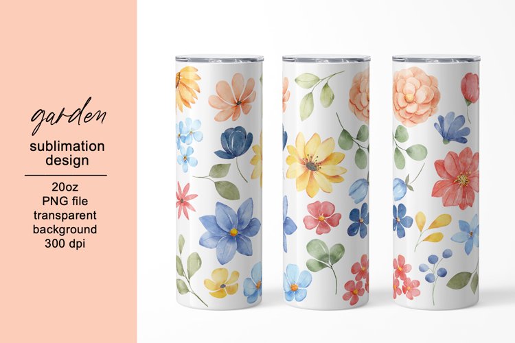 Tumbler sublimation design with flowers, PNG file.