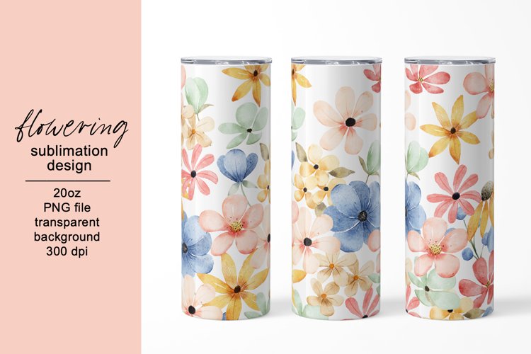 Tumbler sublimation design with flowers, PNG file.