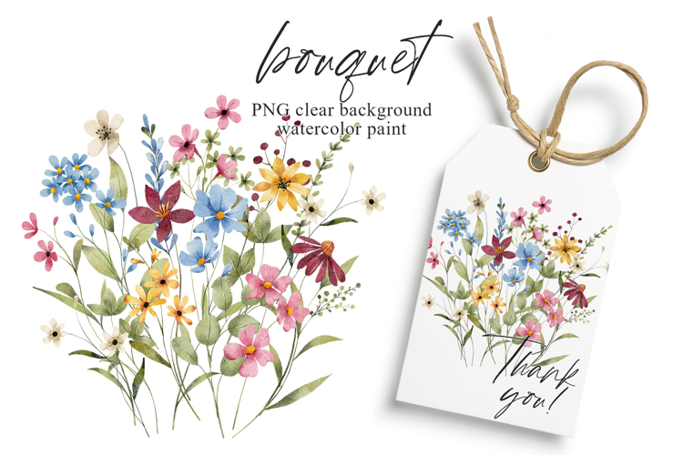 Watercolor flowers clipart bouquet of PNG.