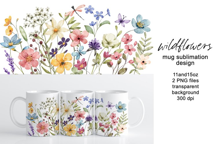 Mug sublimation design with wildflowers, PNG file. example image 1