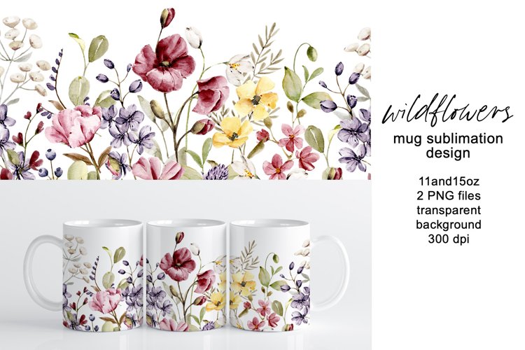 Mug sublimation design with wildflowers, PNG file.