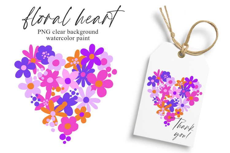 Floral heart, flowers clipart, PNG.