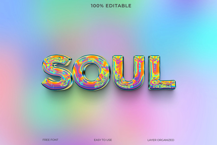 Vibrant iridescent Soul text graphic design for creative