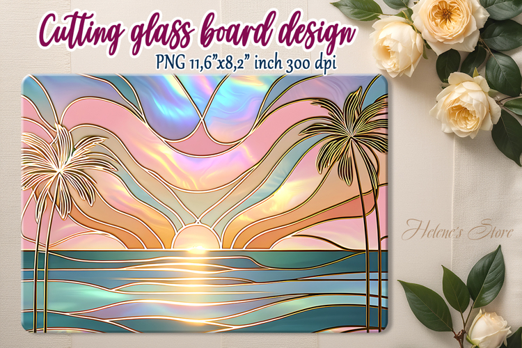 Summer beach palm kitchen glass cutting board sublimation
