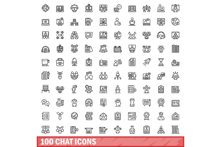 100 chat icons set, outline style