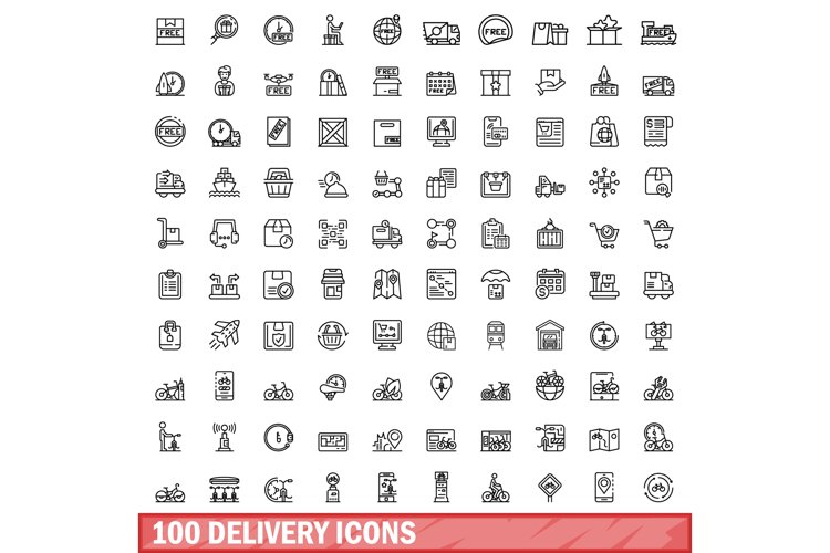 100 delivery icons set, outline style example image 1