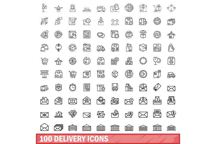 100 delivery icons set, outline style