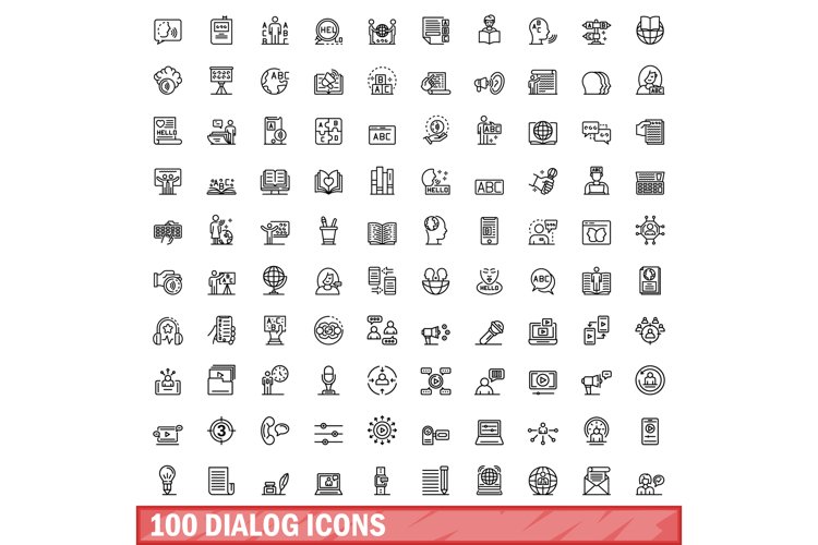 100 dialog icons set, outline style example image 1