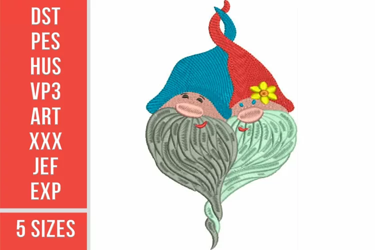 Gnomes Love. St. Valentine's embroidery design. 5 sizes