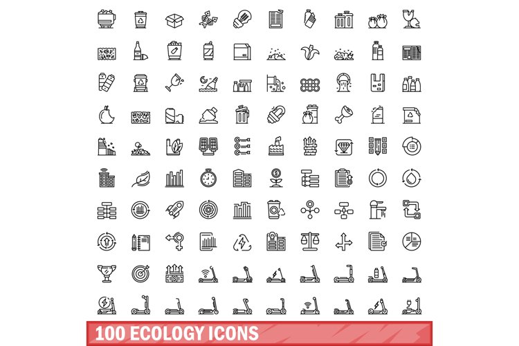 100 ecology icons set, outline style (2206795)