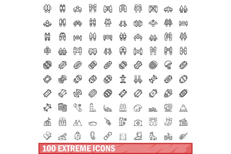 100 extreme icons set, outline style example image 1