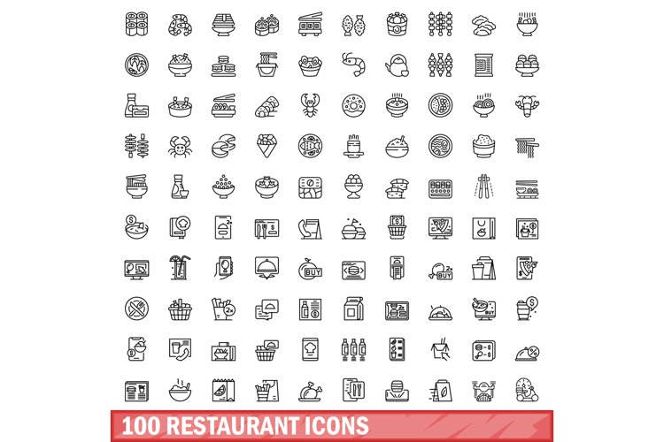 100 restaurant icons set, outline style (2391441)