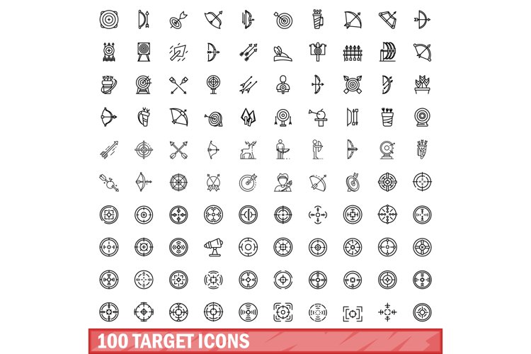 100 target icons set, outline style (2251863)