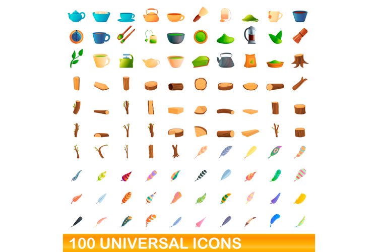100 universal icons set, cartoon style example image 1