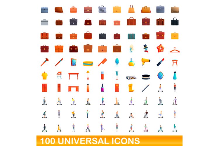 100 universal icons set, cartoon style example image 1