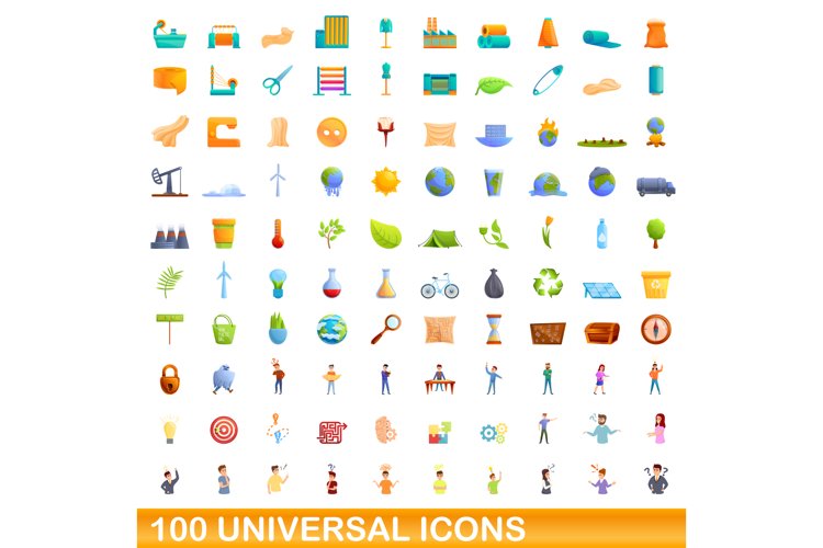 100 universal icons set, cartoon style example image 1