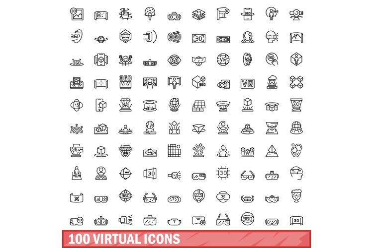 100 virtual icons set, outline style example image 1