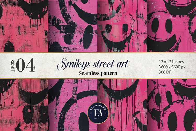 Neon Pink Smiley Face Digital Paper |Street graffiti Pattern