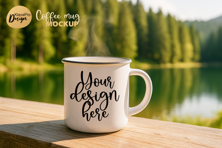 Camping Coffee Mug Mockup Enamel Cup Lake Forest