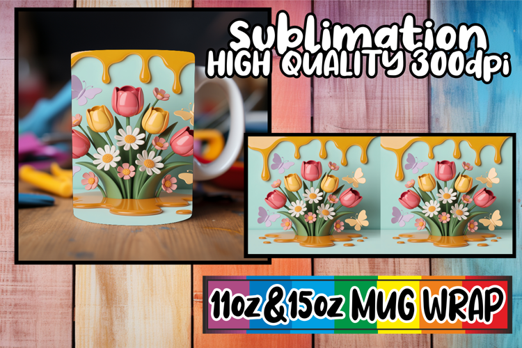 Joyful hearts 11oz 15oz sublimation wrap, 3D Flowers