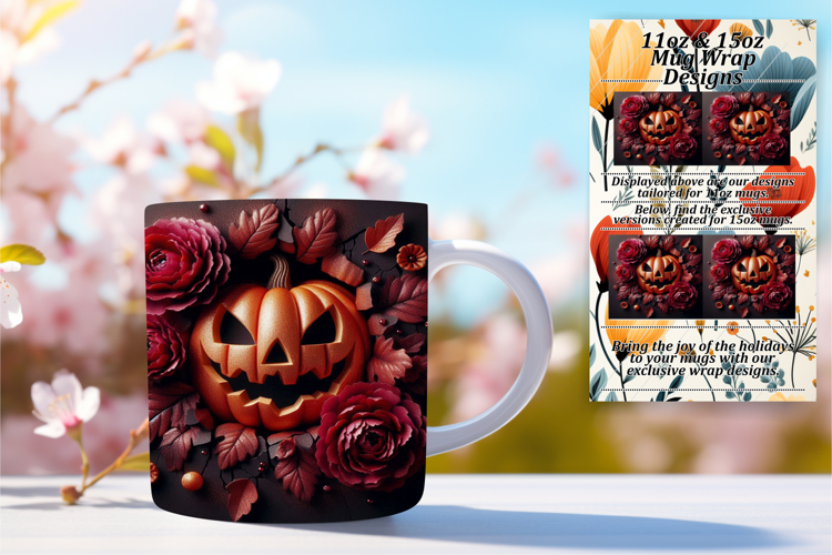 Delightful 15oz Mug Wrap Png Artwork , 3D Pumpkin
