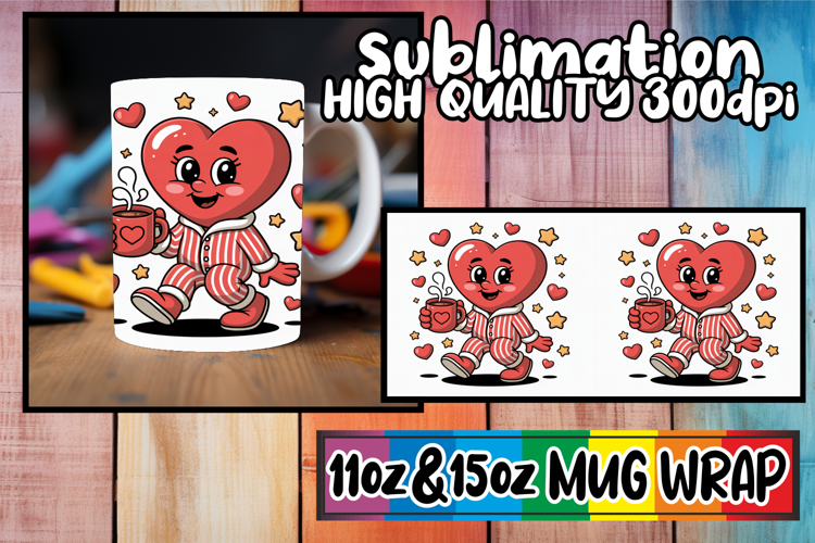 Vibrant hues 11oz 15oz mug wrap, Valenines Heart
