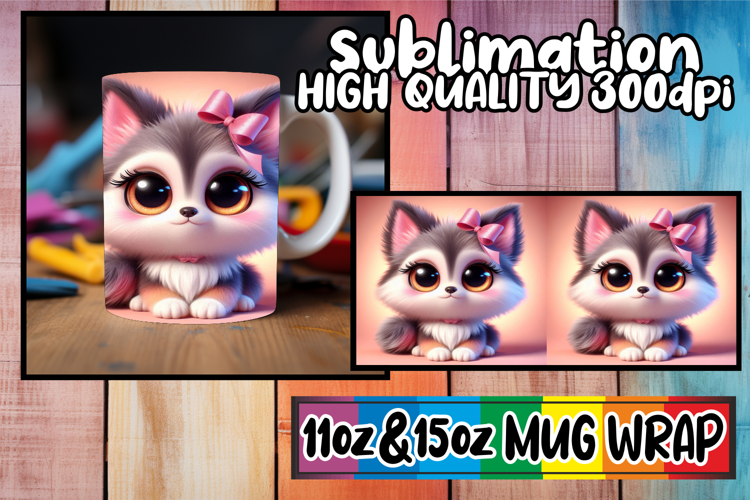 Cheerful thoughts 11oz 15oz sublimation wrap, 3D Dog