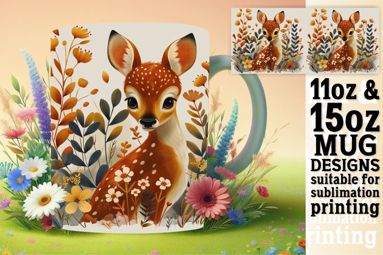Spring Deer Watercolor Design Mug Wrap Sublimation example image 1
