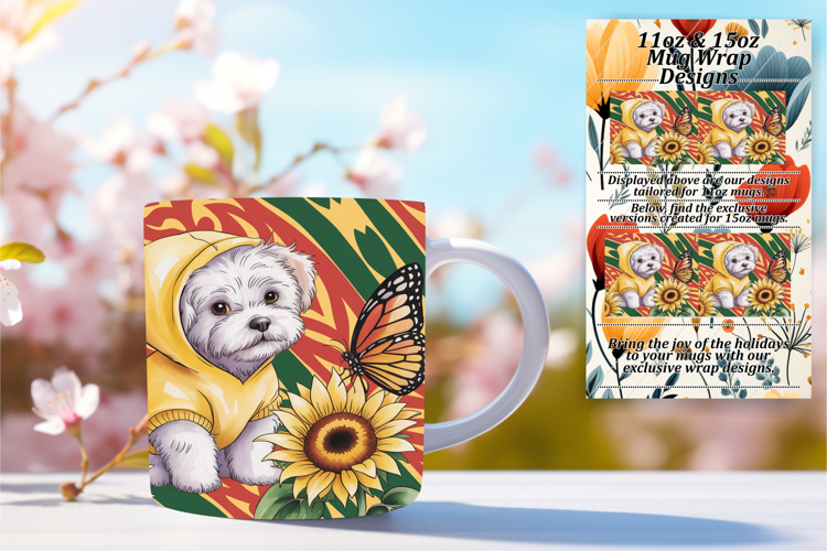 RADIANT PNG Mug Wrap Design 15oz , Cute Dog