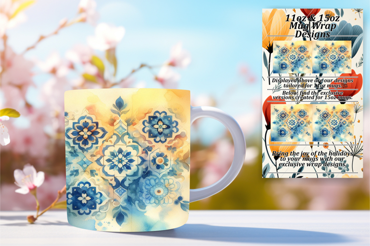 Beautiful 15oz Mug Wrap Png Design , Watercolor Patter