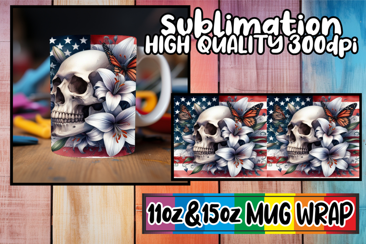Bright horizons 11oz 15oz sublimation wrap, Skull USA