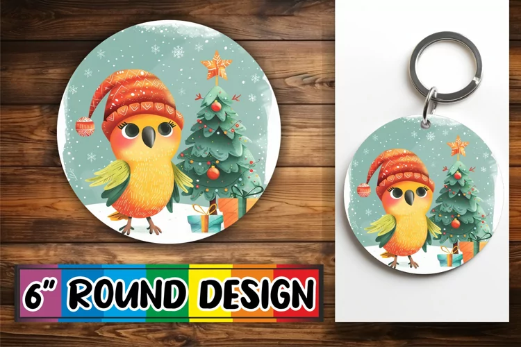 Watercolor Festive Animals Keychain Sublimation Round