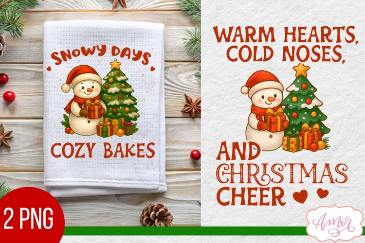 Christmas kitchen towel PNG, Cute winter snowman design