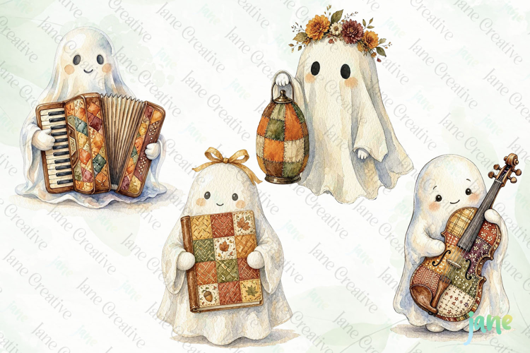Autumn Patchwork Ghost Clipart