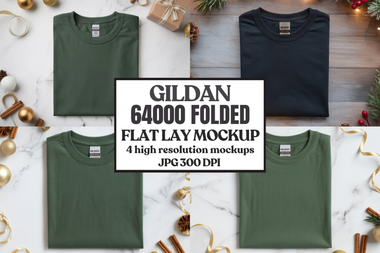 Gildan 64000 Folded Christmas Flat Lay T-shirt