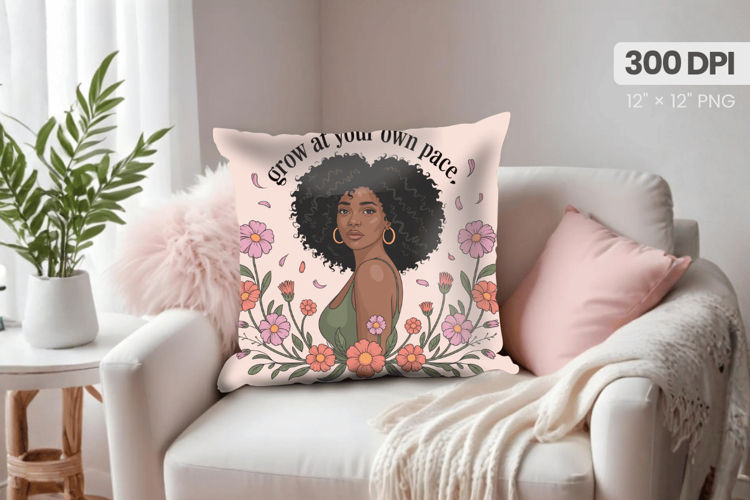 Afro Girl /Woman braided hair Pillow Design, Black Queen PNG