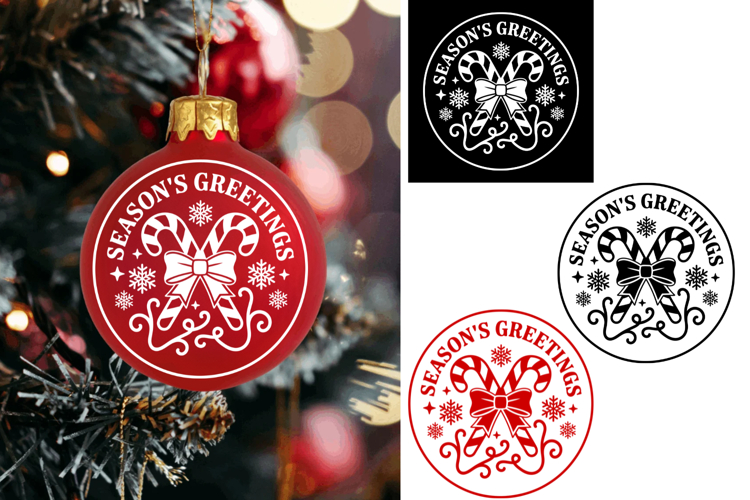 Seasons Greetings Christmas Ornament Ball, Christmas Svg Pn