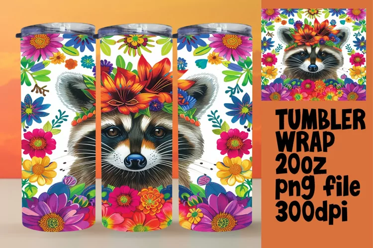 Raccoon & Floral Design Wrap for 20oz Tumblers