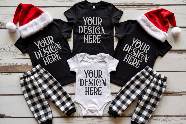 Christmas Family Matching Shirt Mockup | Cozy Boho Flat Lay