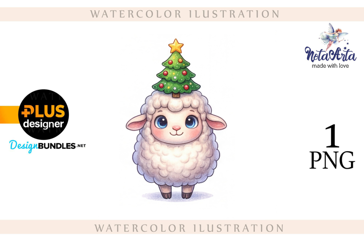 Christmas Sheep in Watercolor Style