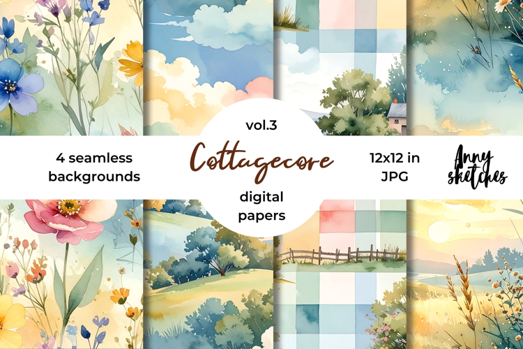 Cottagecore Linen Digital Paper Watercolor Seamless Patterns