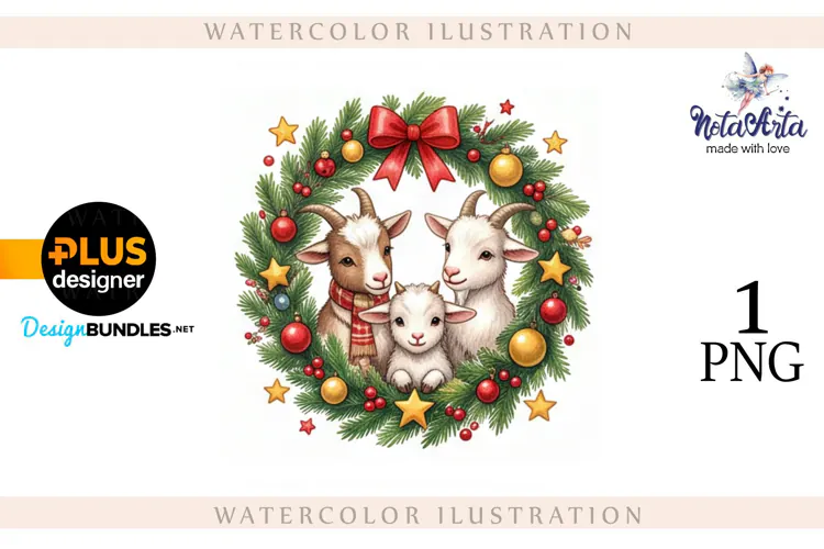 Christmas Goat in Watercolor Style