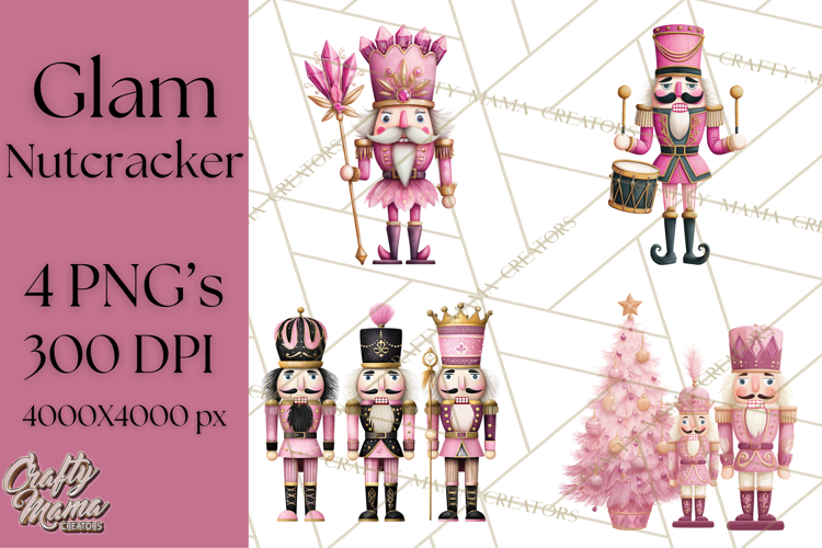 Pink and Black Glam Nutcracker Clipart PNG