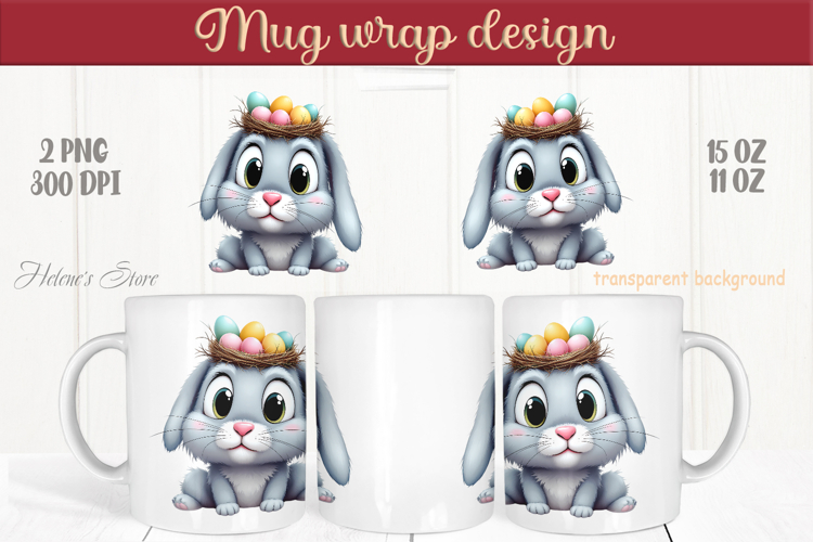 Easter rabbit mug wrap sublimation |Funny Bunny mug design