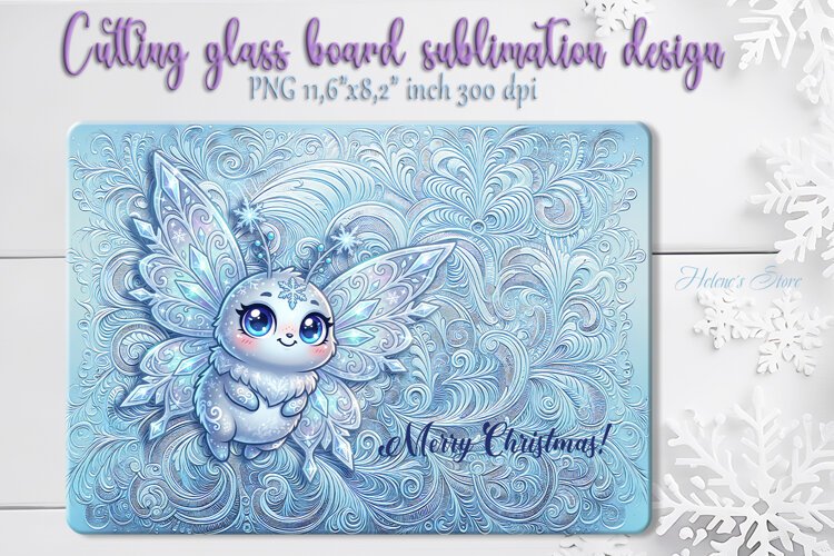 Snowflake butterfly kitchen cutting board sublimation design example image 1