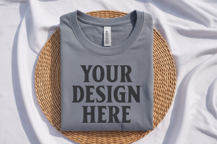 Ash Bella Canvas 3001 Flat Lay T-Shirt Mockup