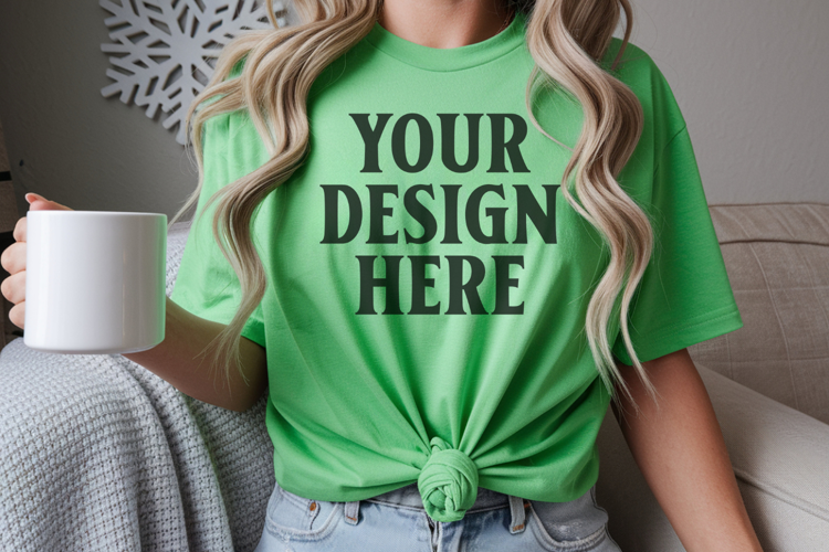 Christmas Bella Canvas 3001 Kelly Green Shirt Mockup ,Trandy