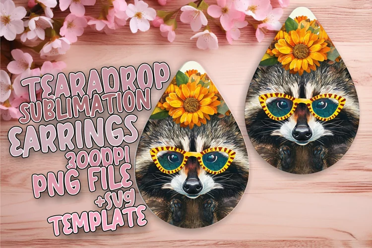 Whimsical Raccoon & Flower Teardrop Earrings
