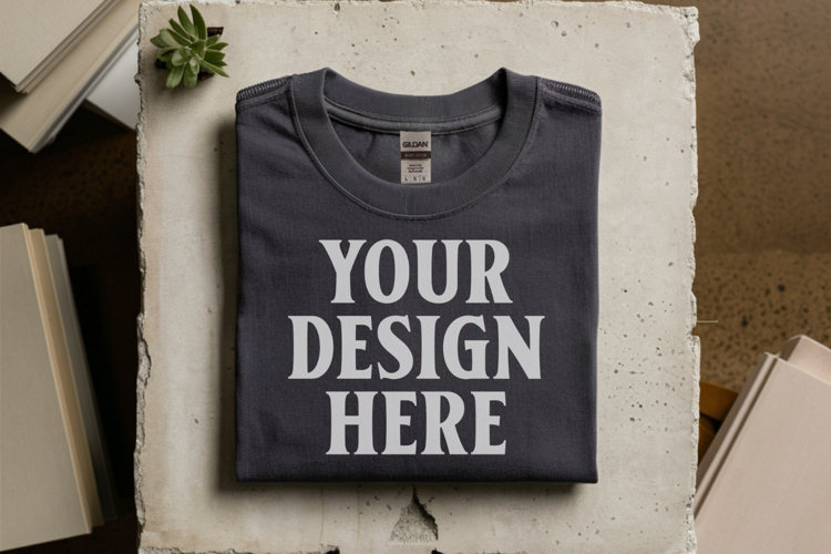 Charcoal Gildan 5000 Flat Lay Tshirt Mockup, G5000 mockup